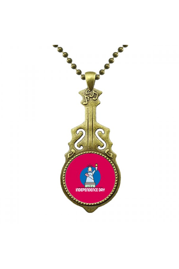 independence day freedom unity necklace antique guitar jewelry music pendant