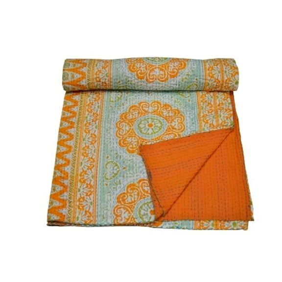 indian suzani print cotton kantha quilt Bedding throw sofa coverlet bedspread single size Handmade vintage blanket, 60 X 90 Inche