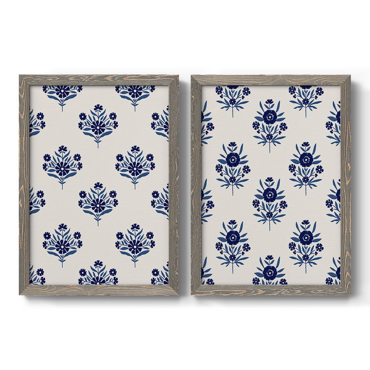 Indigo Bloom Pattern I - Premium Framed Canvas 2 Piece Set - Ready to Hang