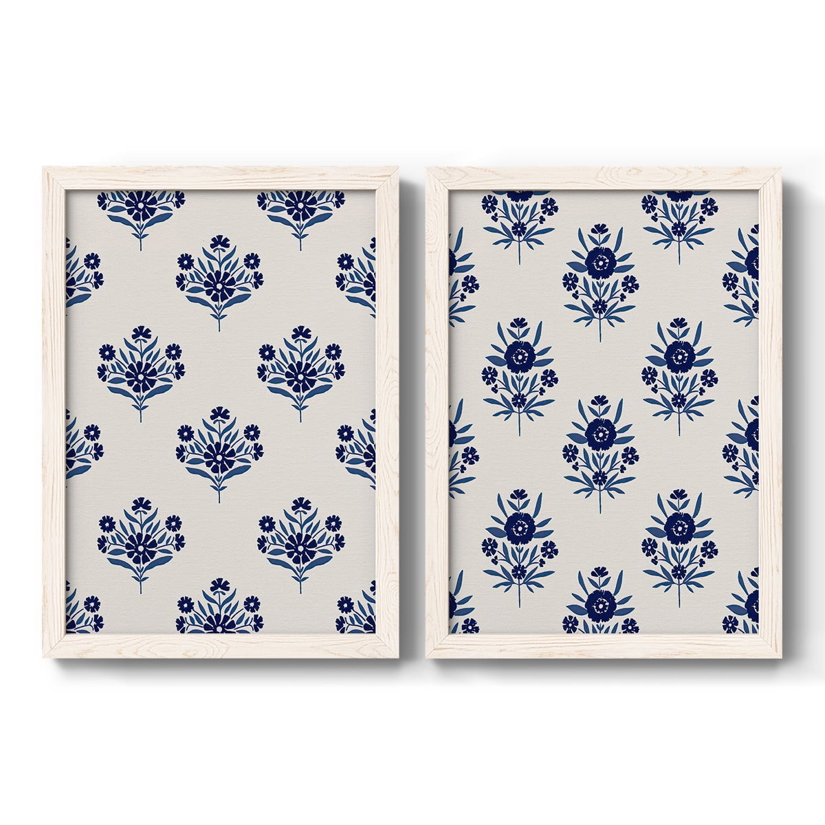 Indigo Bloom Pattern I - Premium Framed Canvas 2 Piece Set - Ready to Hang
