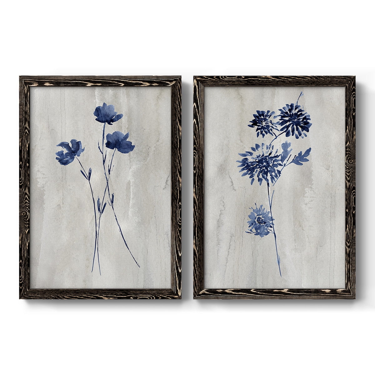 Indigo Botanical III - Premium Framed Canvas 2 Piece Set - Ready to Hang