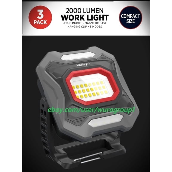 infinity 2000L Cree Work Light, 3PK, 18Hrs, 5 Modes, Magnetic, Powerbank, Rechgb