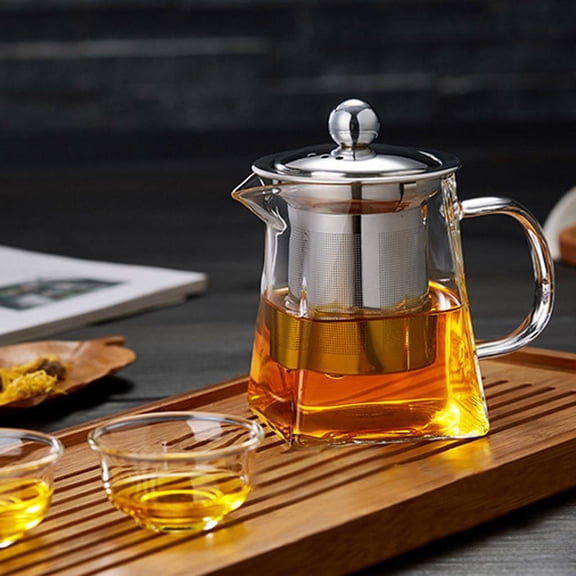 infuser Pitcher, Stainless Steel Tea Basket, Glass Tea Pitcher, 5 in Width, 7 in Height, Leaf Blocking, Hot Brewing, Dining Use, Transparent, 1 Set