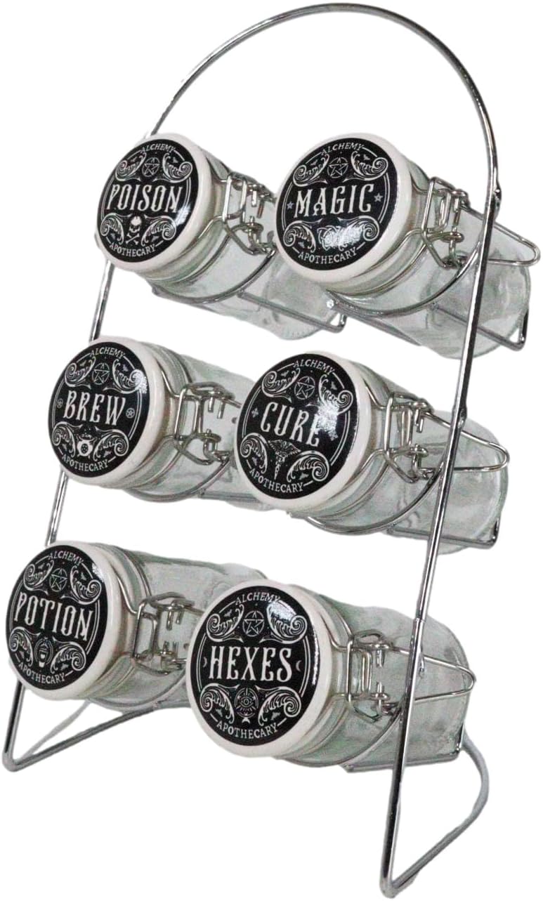 ing Hour Wicca Kitchen Alchemy Apothecary Jar Spice Metal Rack With 6 ...
