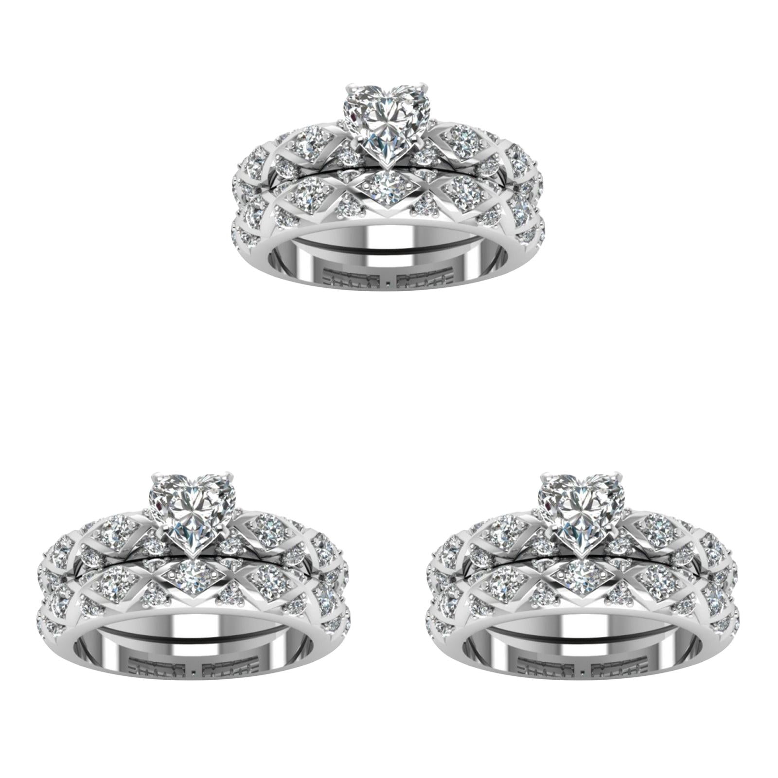 Set Rings Men Inlaid Peach Heart Zircon Cute Rings Full Micro-Inlaid ...