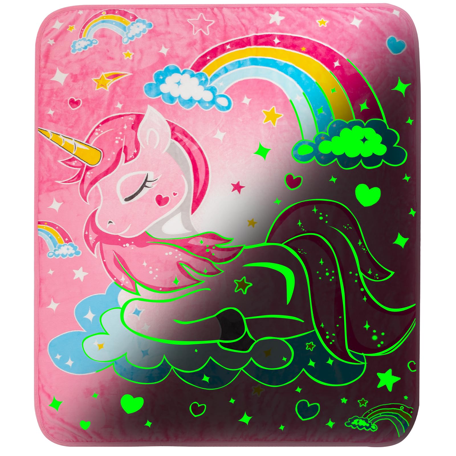 inhand Glow in The YPF5 Dark Unicorn Blanket, Toddler Kids Throw