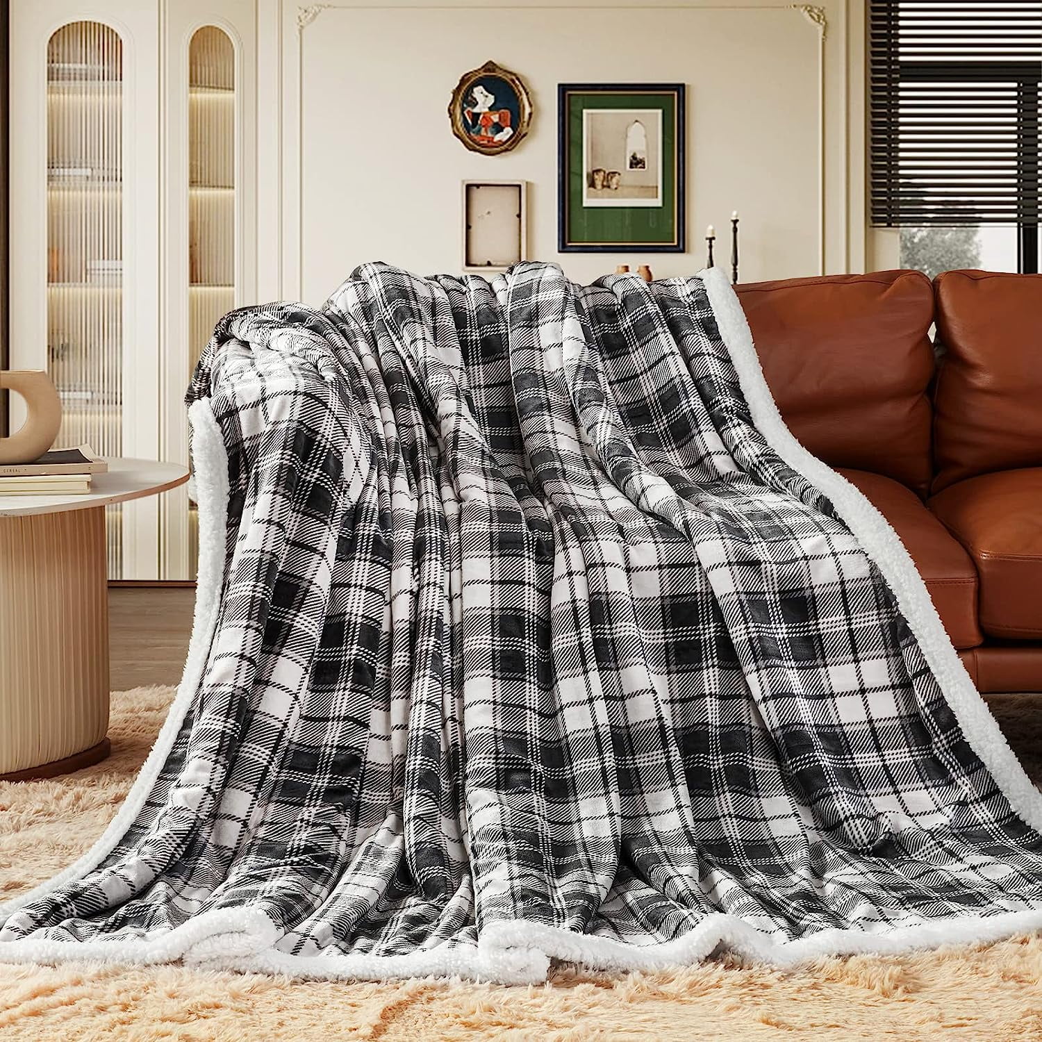 inhand Sherpa Throw Blanket, Plaid Throw Blankets for Couch, Bed, Sofa