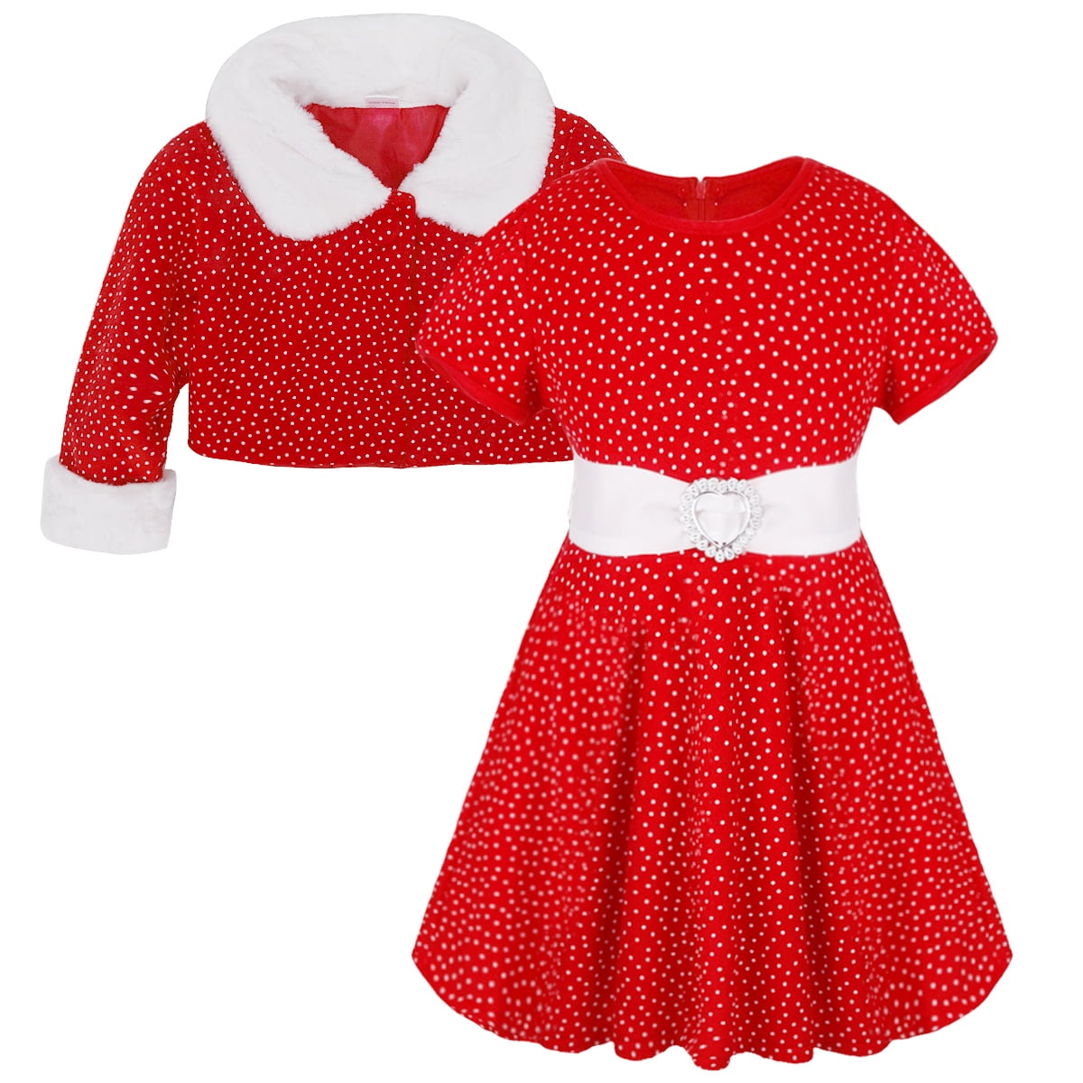 Winter Dress For Baby Girl In Round Neck Fur Design  Velvet Stuff main image 0