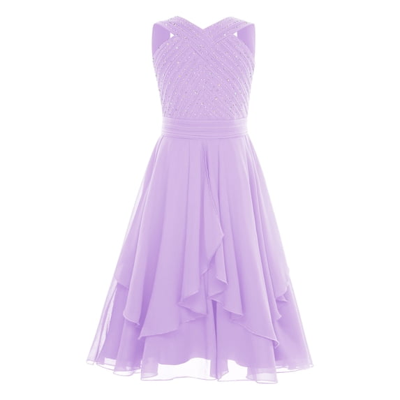 inhzoy Ball Gown For Girl High Waist Pleated Dress With Rhinestones For Wedding Communion Birthday Lavender 16