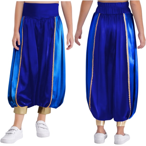 inhzoy Boys Arabian Prince Kids Satin Trousers Party Bell Bottoms Outfit Blue 6