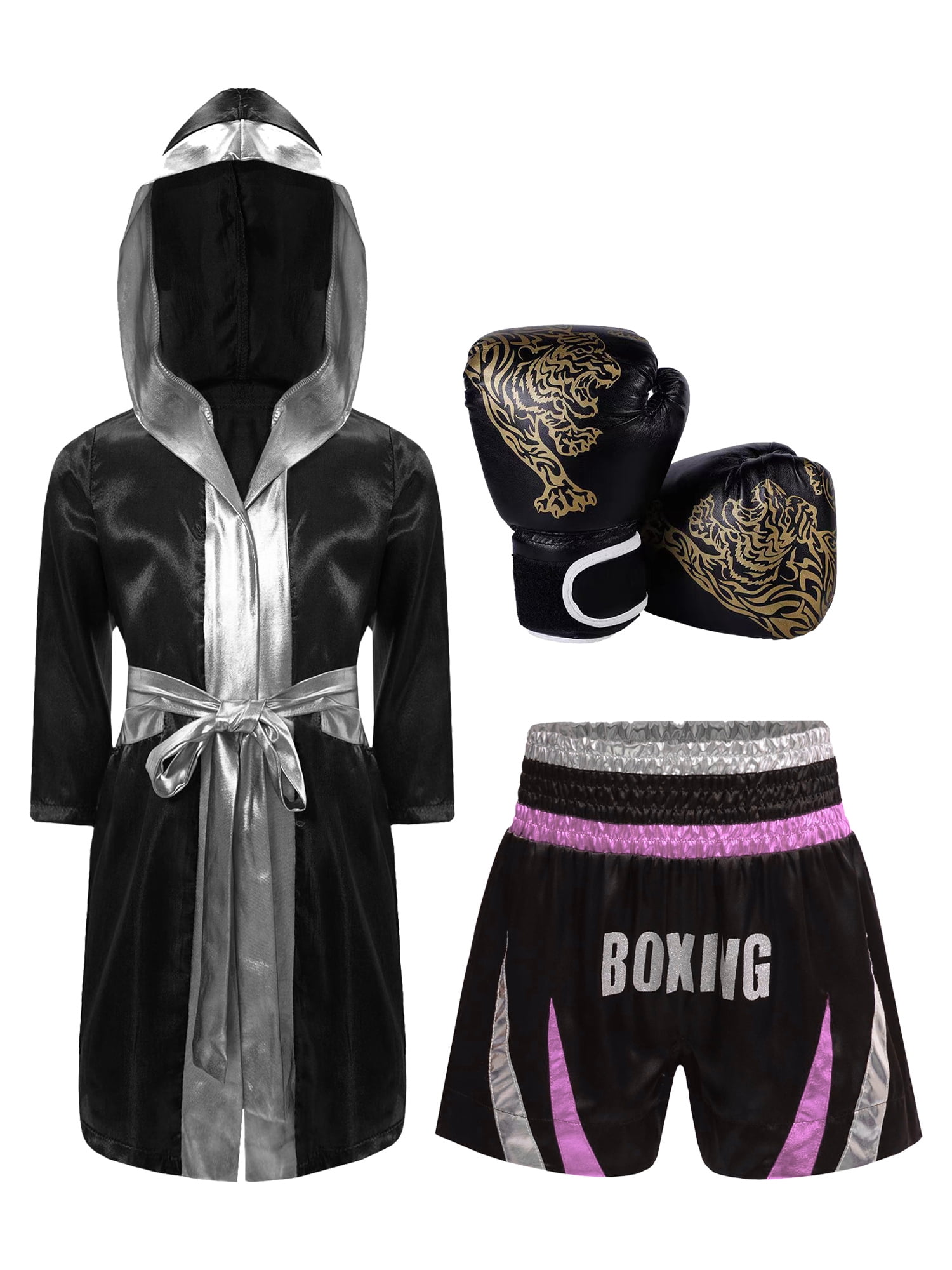 inhzoy Boys Boxing Outfit Hooded Cloak Robe with Shorts And Gloves for ...