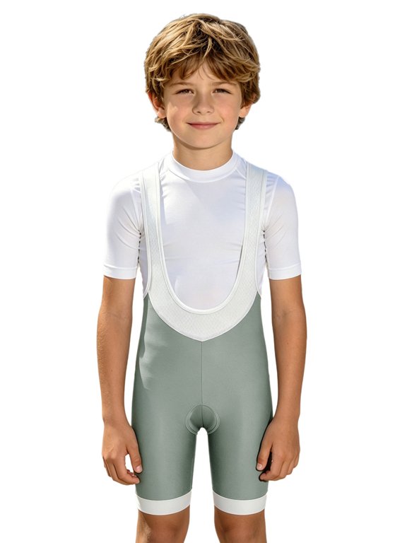 Boys Cycling Bibs Youth Biking Shorts with Straps for Training Competitive Riding Summer Activity Grey 4