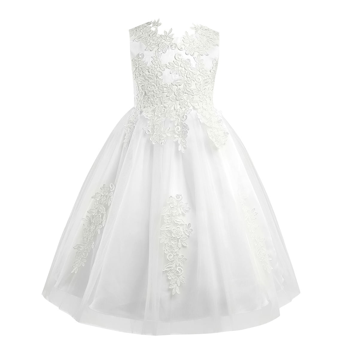 Carat Lace Embroidery Girls Gown – Long Sleeve Ivory Trailing Dress, Size 12, Handmade - View #11
