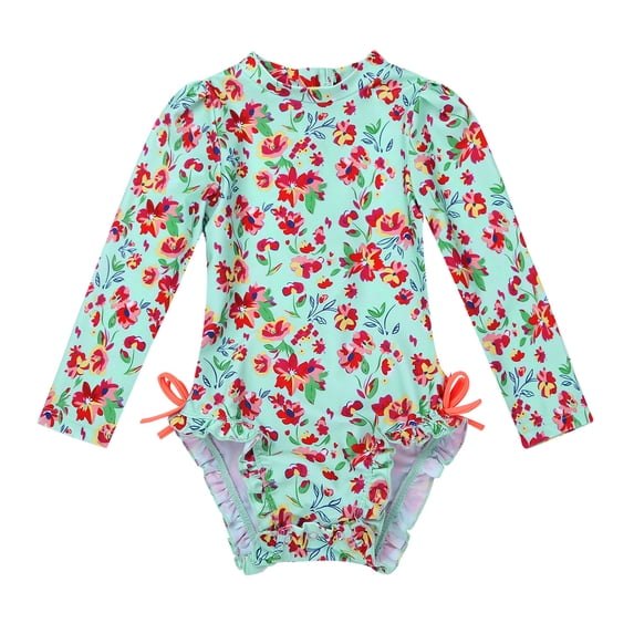 inhzoy Floral Rash Guard Long Sleeve Ruffle One-Piece Swimsuit (Girls) 0-3 Months