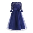 thumbnail image 1 of inhzoy Flower Girls Dress Floral Lace Princess Bridesmaid Costume Half Sleeves Wedding Birthday Party Gown Dark Blue 8, 1 of 8