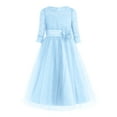 thumbnail image 1 of inhzoy Flower Girls Dress Floral Lace Princess Bridesmaid Costume Half Sleeves Wedding Birthday Party Gown Light Blue 4, 1 of 3