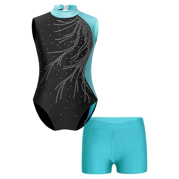inhzoy Girls 2 Piece Dance Sports Outfits Gymnastics Leotard Ballet Dance Unitard with Shorts Set
