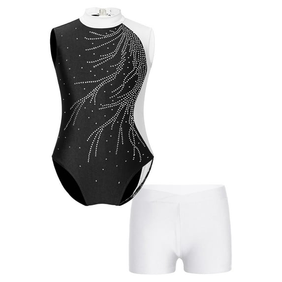 inhzoy Girls 2 Piece Dance Sports Outfits Gymnastics Leotard Ballet Dance Unitard with Shorts Set
