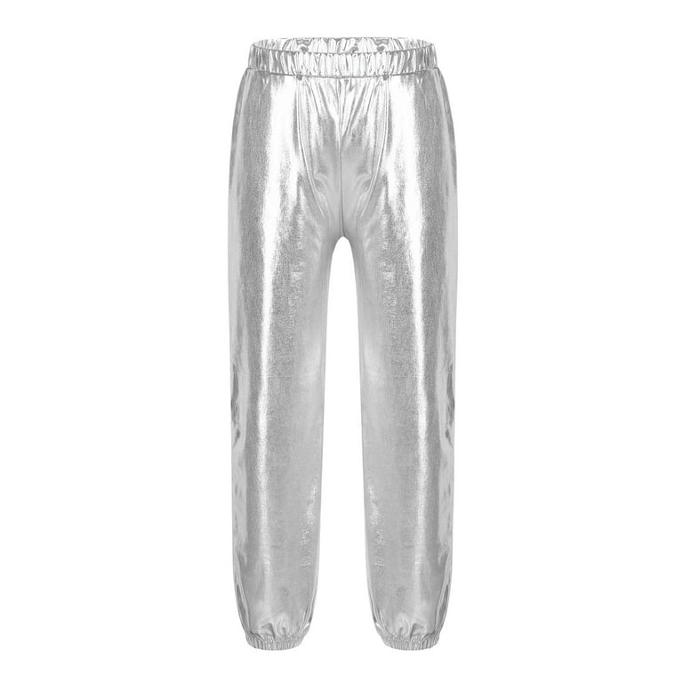 inhzoy Girls Boys Metallic Harem Dance Pants Trousers Hip Hop Dancewear  Silver 6