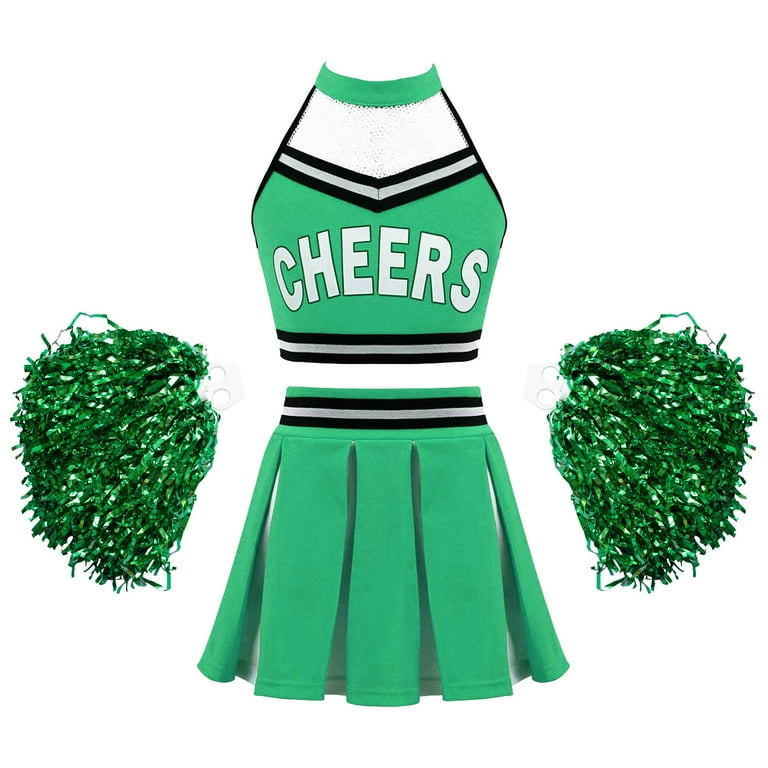 inhzoy Girls Cheer Uniform Outfit Cheer Leader Halloween Costume Vest with Pleated Skirt Green 8 Walmart