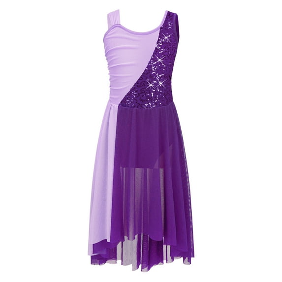 inhzoy Girls Elegant Lyrical Contemporary Dance Dress Purple 14