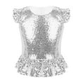 thumbnail image 1 of inhzoy Girls Flutter Sleeve Zipper Back Sequins Mermaid Peplum Top Cosplay Silver 16, 1 of 7
