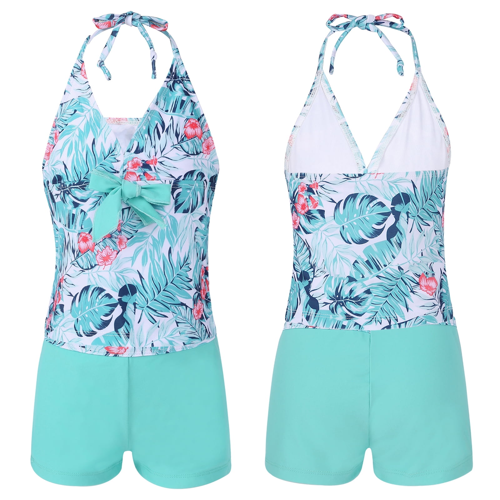 Inhzoy Mädchen Badeanzug 3-teilig - Tankini Set Mit Shorts, Blumenmuster, Für Schwimmbad & Strand