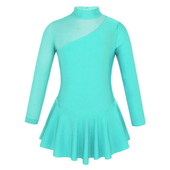 inhzoy Girls High Neck Ice Skating Dress Figure Roller Skating Leotard Tutu Skirt Mint Green 14