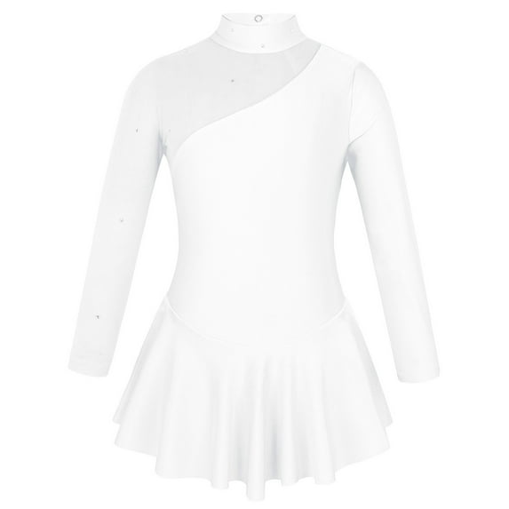 inhzoy Girls High Neck Ice Skating Dress Figure Roller Skating Leotard Tutu Skirt White 14