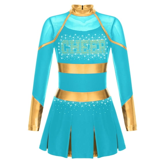 inhzoy Girls High School Musical Festival Cheerleading Uniforms Shiny Sequins Cheer Outfit Cheer Leader Dresses Light Blue 8