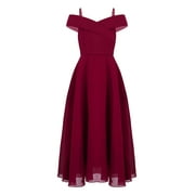 inhzoy Girls Junior Cold Shoulder V Neck Wedding Bridesmaid Dress Formal Party Evening Gowns Burgundy 12