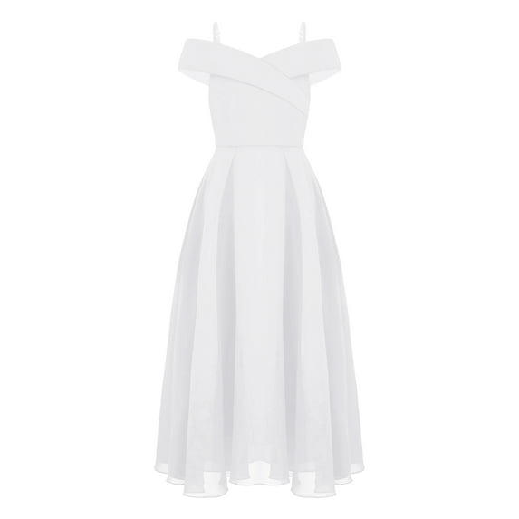 inhzoy Girls Junior Cold Shoulder V Neck Wedding Bridesmaid Dress Formal Party Evening Gowns White 10