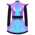 thumbnail image 1 of inhzoy Girls Kids Alien Robot Outfits Playwear Shiny Gloss Holographic Long Sleeve Dress for Stage Performance Colorful 10, 1 of 7
