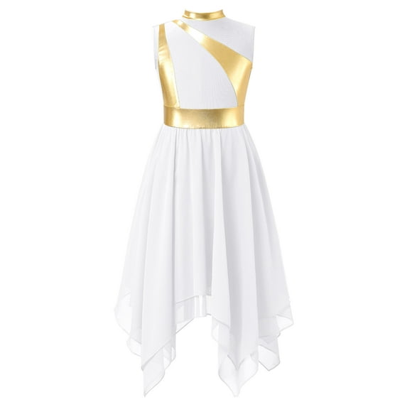 inhzoy Girls Kids Mock Neck Liturgical Praise Dance Dress White 16