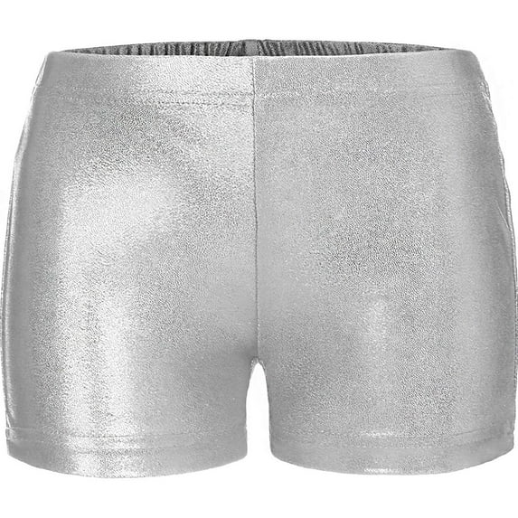 inhzoy Girls Kids Sparkle Dance Athletic Metallic Gymnastic Shorts Silver 11-12