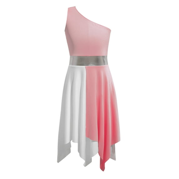 inhzoy Girls Liturgical Praise Dance Dress Asymmetrical Worship Costume Church Robe Tunic Light Pink 14