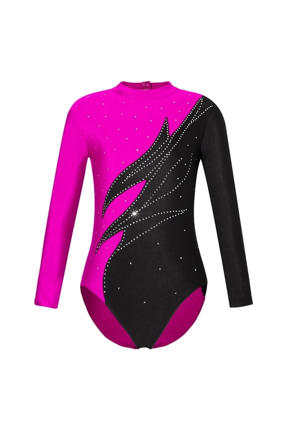 Girls One Piece Shiny Sequined Long Sleeve Ballet Dance Leotard