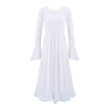 Girls Long Sleeve Dance Dress - Metallic Liturgical Worship Praise Costume Overlay