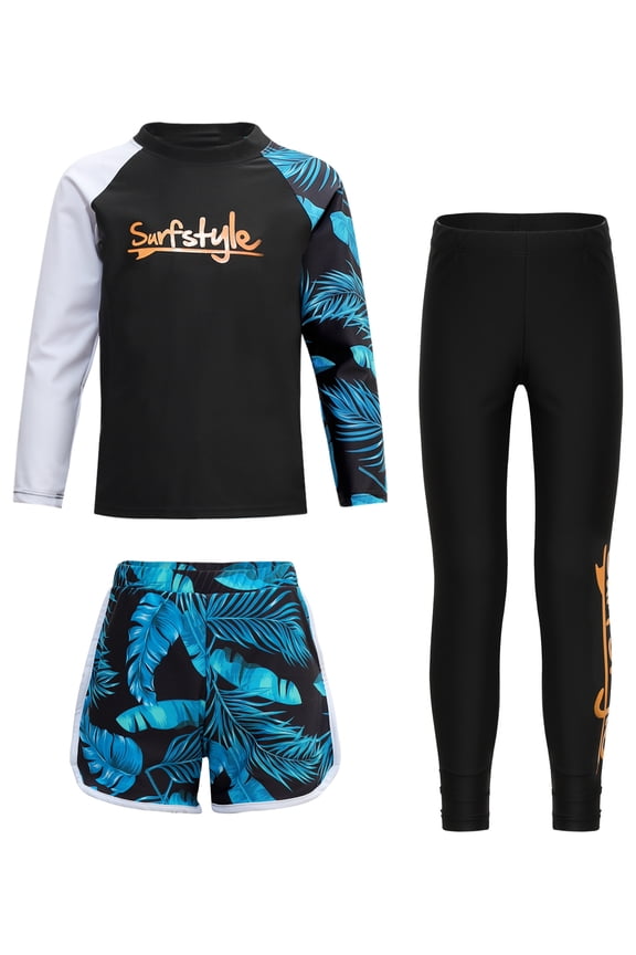 Girls Rash Guard Set Quickly Drying Bathing Suit Long Sleeve Shirts with Pants Bottoms for Black 10