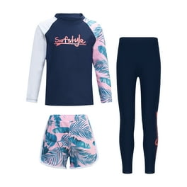 Wonder Nation Girls Short Sleeve Rashguard Swimsuit with UPF