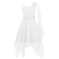 thumbnail image 1 of inhzoy Girls Ruched One Shoulder Asymmetrical Hem Pageant Dress White 14, 1 of 4