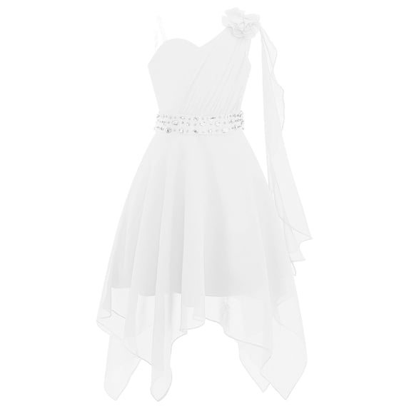 inhzoy Girls Ruched One Shoulder Asymmetrical Hem Pageant Dress White 14