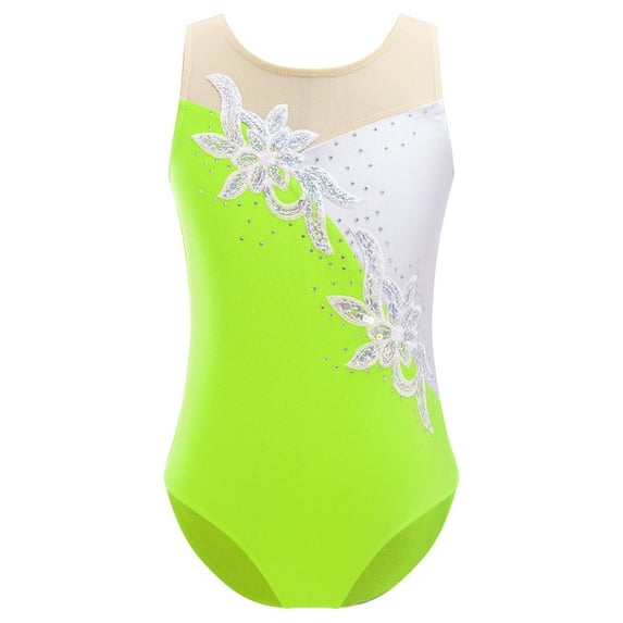 inhzoy Girls Sequin Shiny Metallic Sleeveless Gymnastics Leotards Fluorescent Yellow 6