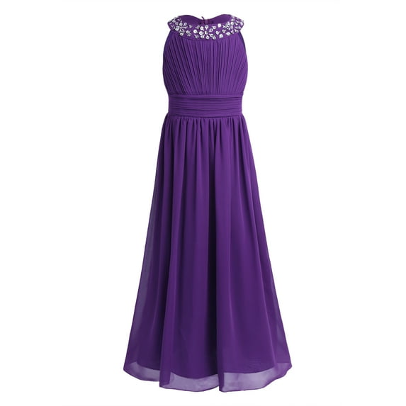 inhzoy Girls Sequins Chiffon Wedding Bridesmaid Dress Purple 14