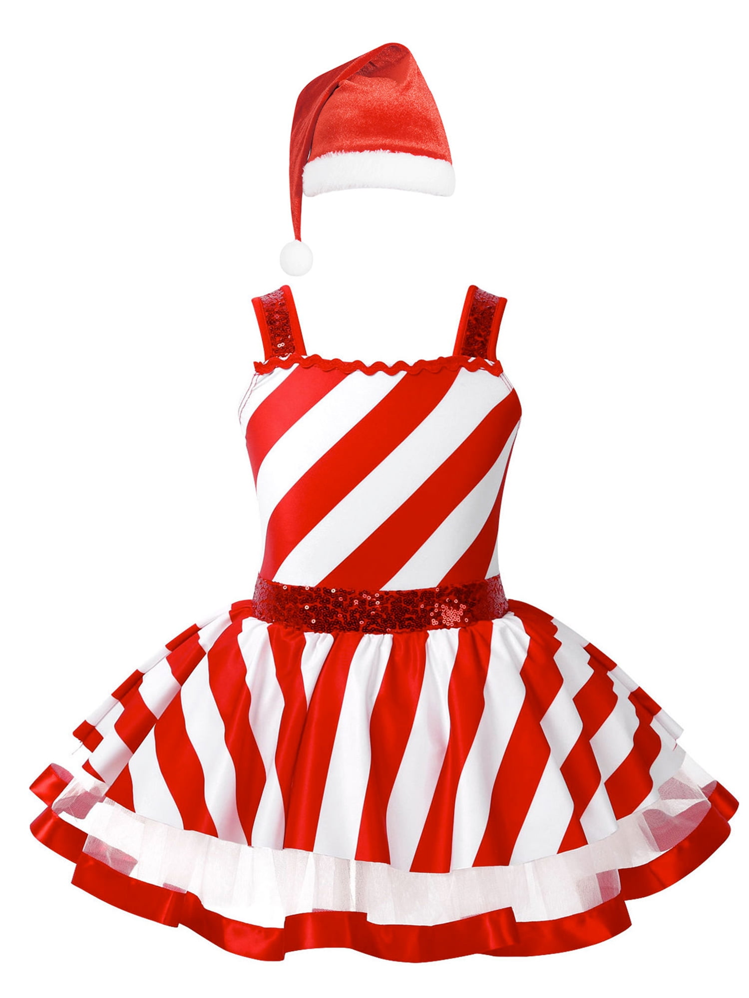 inhzoy Girls Sequins Striped Tutu Dress Candy Cane Dressup for