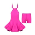 thumbnail image 1 of inhzoy Girls Sleeveless Hollow Back Latin Ballroom Dancewear Dress with Shorts Hot Pink 13-14, 1 of 5