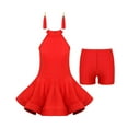 thumbnail image 1 of inhzoy Girls Sleeveless Hollow Back Latin Ballroom Dancewear Dress with Shorts Red 5-6, 1 of 7