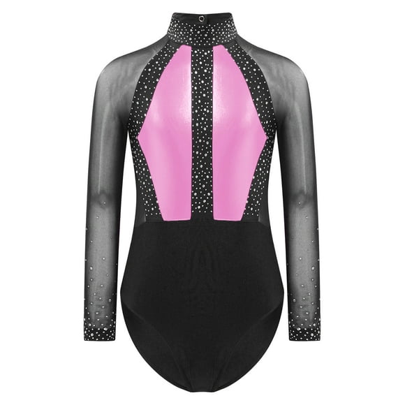 inhzoy Gymnastics Leotard for Girls Sparkle Dance Biketards Kids Athletic Unitard One-Piece Dancewear Pink 14