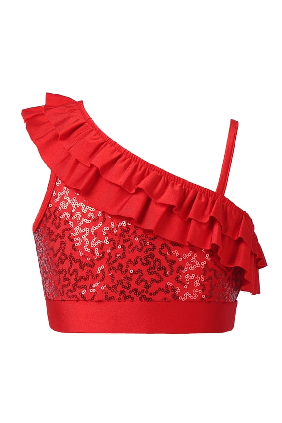 Junior Big Girls Sleeveless Sequins Ruffle Crop Tops Jazz Latin Ballet Dancewear ARed 10