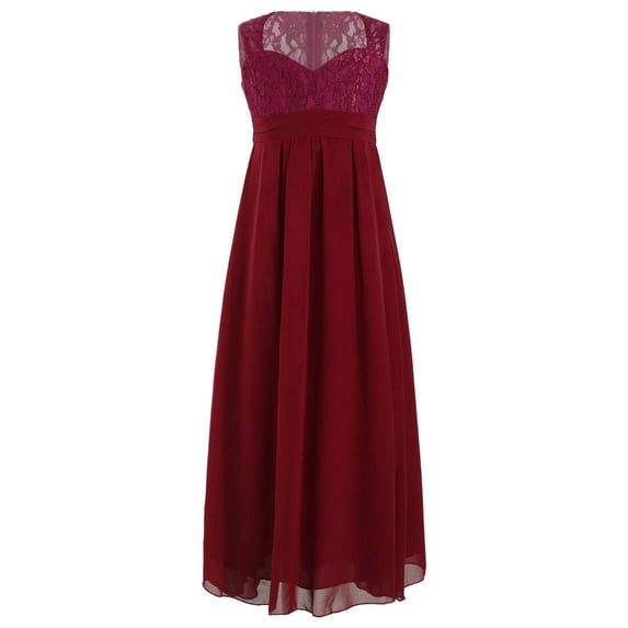 inhzoy Junior Kids Chiffon Lace Bridesmaid Flower Girl Dress Red 12